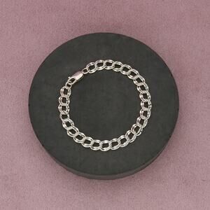 sterling silver 7mm double curb chain charm bracelet size 6.5in